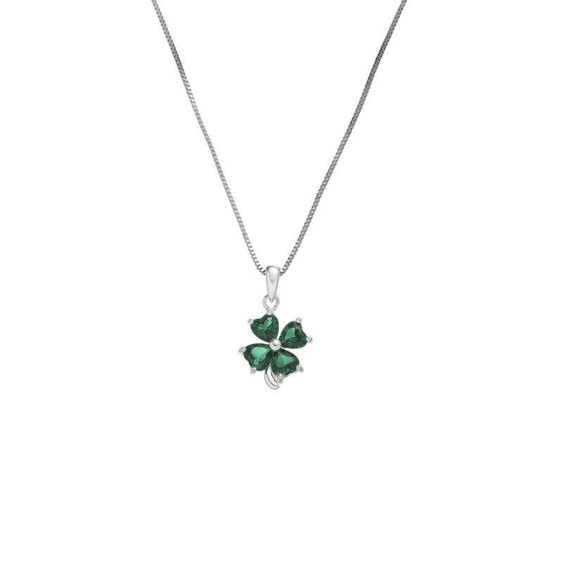 Grá Collection Green Stone Clover Pendant Sterling Silver